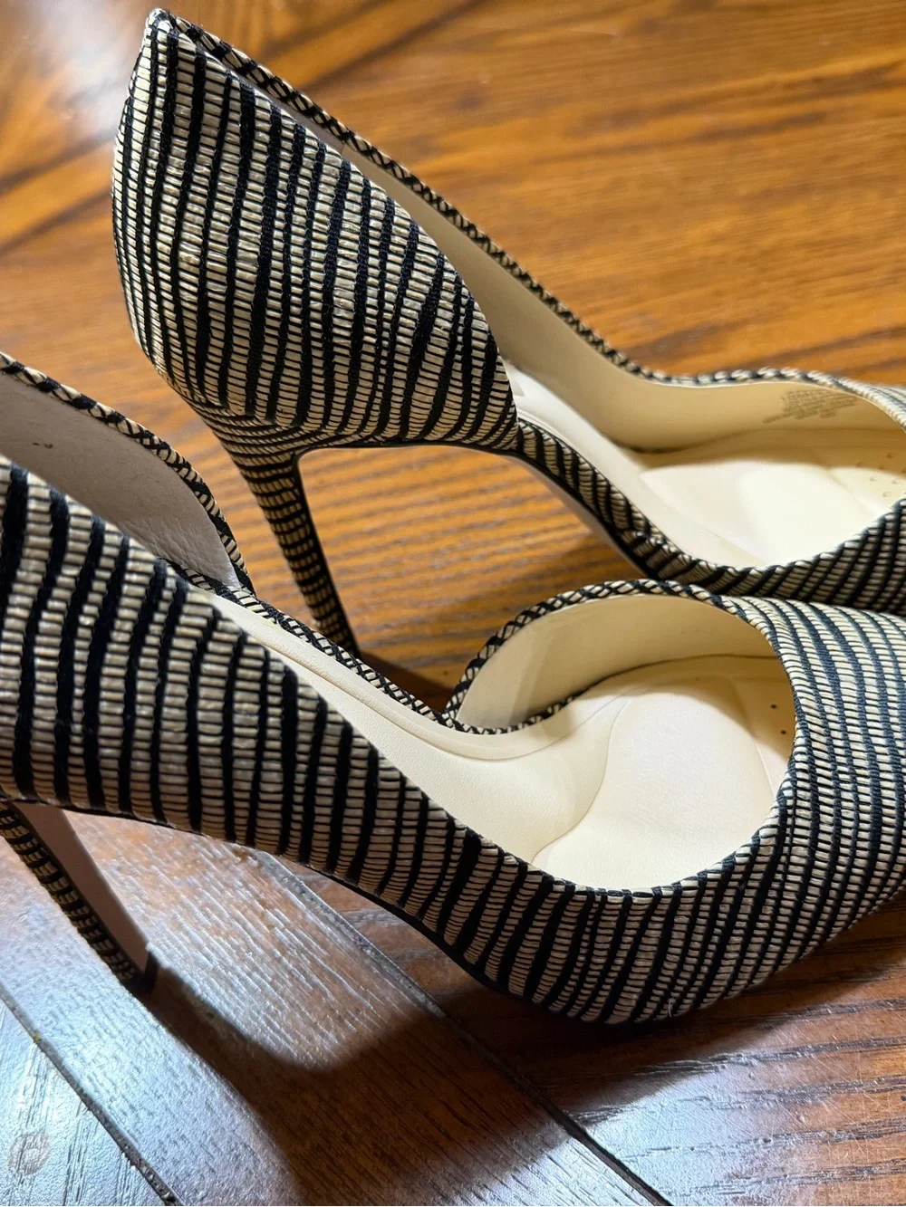 Striped Black and Nude Pointed Toe Stiletto Heels - Women